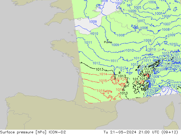 приземное давление ICON-D2 вт 21.05.2024 21 UTC