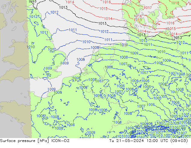 pression de l'air ICON-D2 mar 21.05.2024 12 UTC