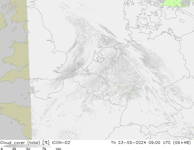 Wolken (gesamt) ICON-D2 Do 23.05.2024 09 UTC