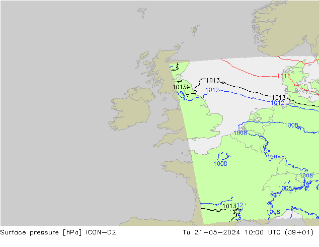 Atmosférický tlak ICON-D2 Út 21.05.2024 10 UTC