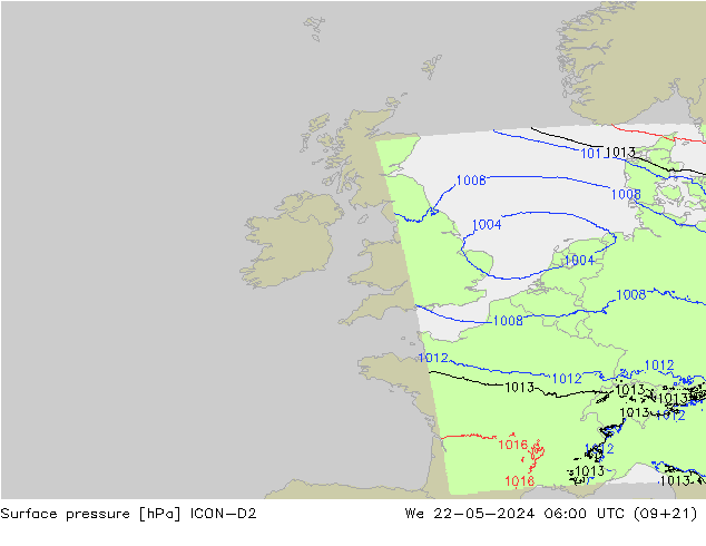 Luchtdruk (Grond) ICON-D2 wo 22.05.2024 06 UTC