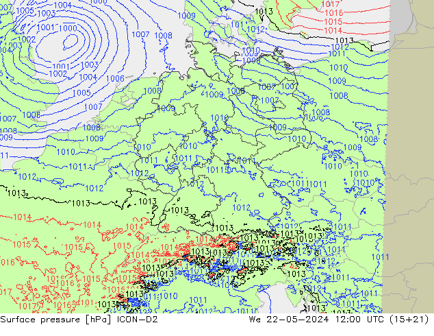 Bodendruck ICON-D2 Mi 22.05.2024 12 UTC