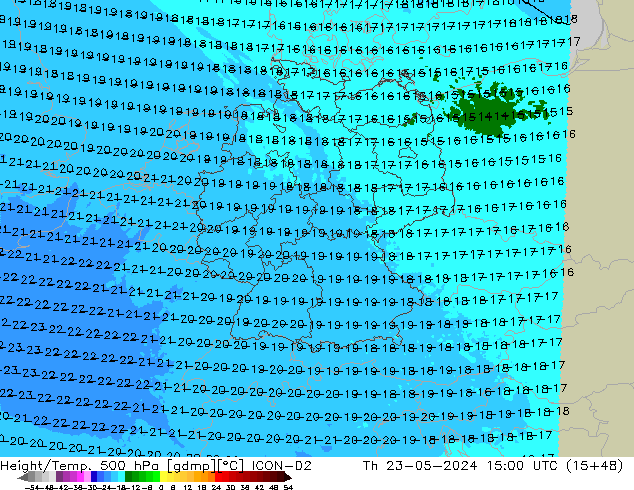 Geop./Temp. 500 hPa ICON-D2 jue 23.05.2024 15 UTC