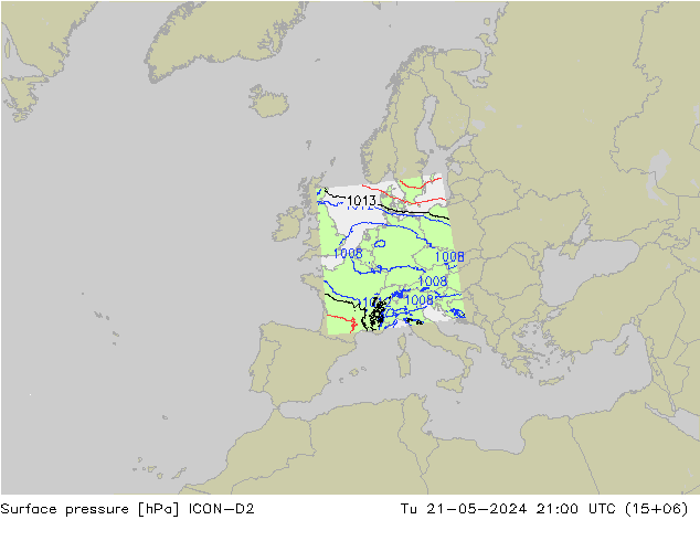 Bodendruck ICON-D2 Di 21.05.2024 21 UTC