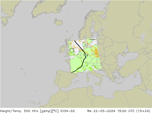 Yükseklik/Sıc. 500 hPa ICON-D2 Çar 22.05.2024 15 UTC