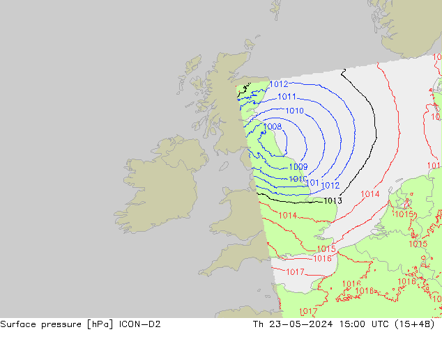 Surface pressure ICON-D2 Th 23.05.2024 15 UTC