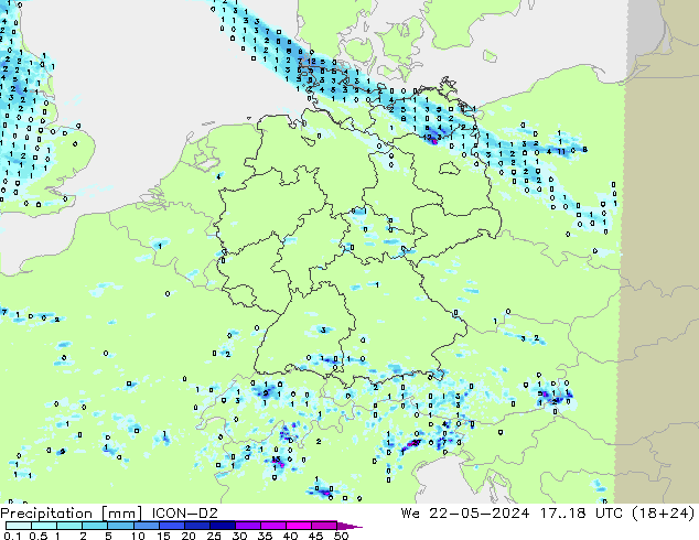 Niederschlag ICON-D2 Mi 22.05.2024 18 UTC