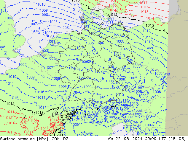 Atmosférický tlak ICON-D2 St 22.05.2024 00 UTC