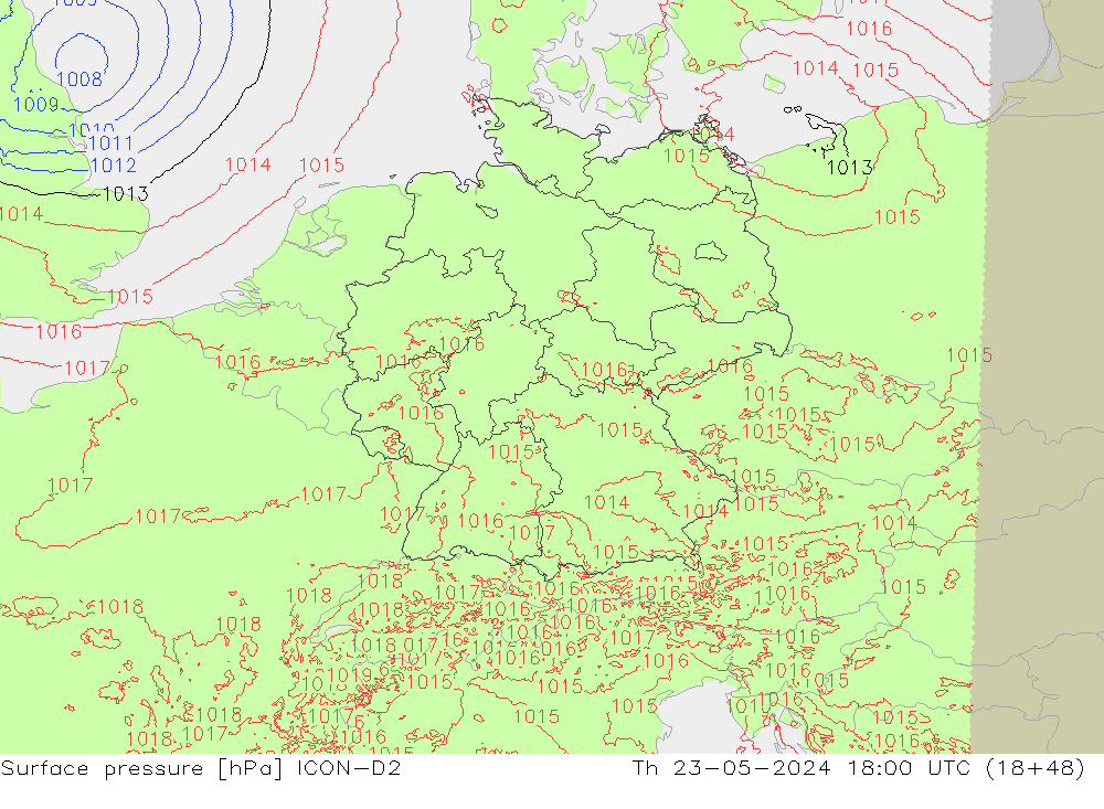 Bodendruck ICON-D2 Do 23.05.2024 18 UTC