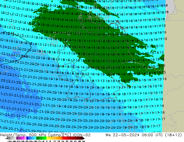 Height/Temp. 500 hPa ICON-D2 We 22.05.2024 06 UTC