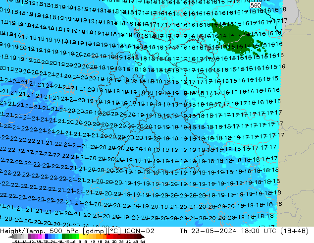 Yükseklik/Sıc. 500 hPa ICON-D2 Per 23.05.2024 18 UTC