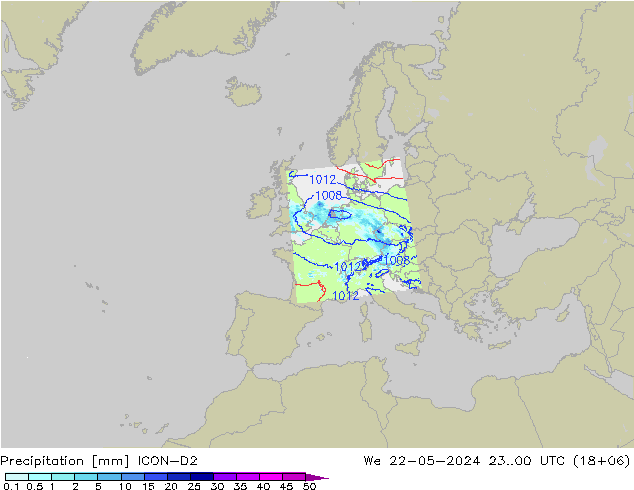 Precipitazione ICON-D2 mer 22.05.2024 00 UTC