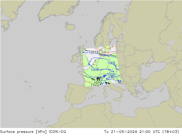 Bodendruck ICON-D2 Di 21.05.2024 21 UTC
