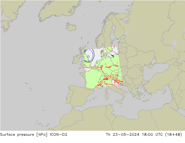 Bodendruck ICON-D2 Do 23.05.2024 18 UTC