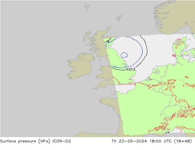 pression de l'air ICON-D2 jeu 23.05.2024 18 UTC