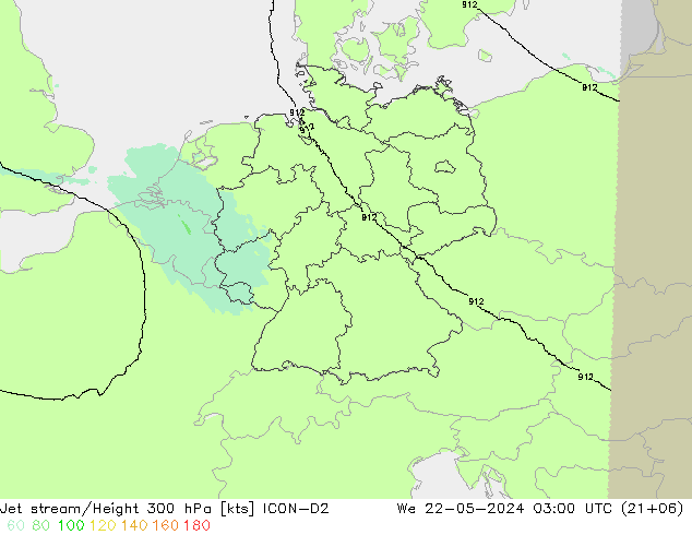 Jet stream/Height 300 hPa ICON-D2 We 22.05.2024 03 UTC