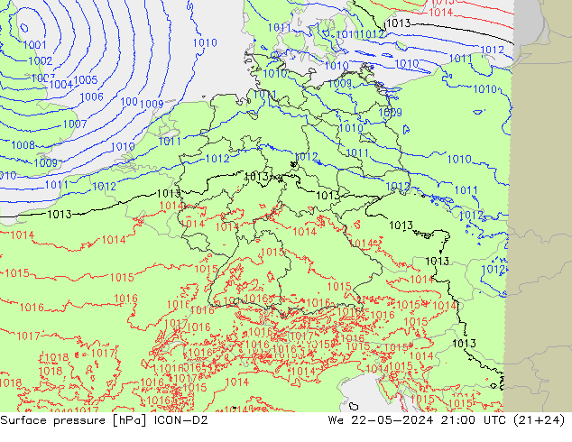 Yer basıncı ICON-D2 Çar 22.05.2024 21 UTC