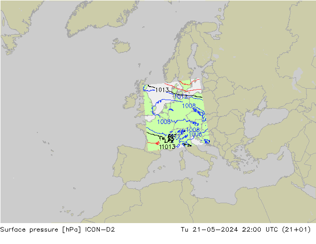 Bodendruck ICON-D2 Di 21.05.2024 22 UTC