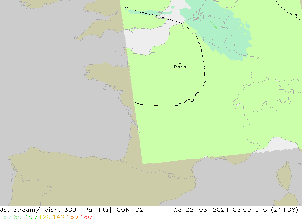 Prąd strumieniowy ICON-D2 śro. 22.05.2024 03 UTC