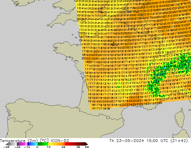 Sıcaklık Haritası (2m) ICON-D2 Per 23.05.2024 15 UTC