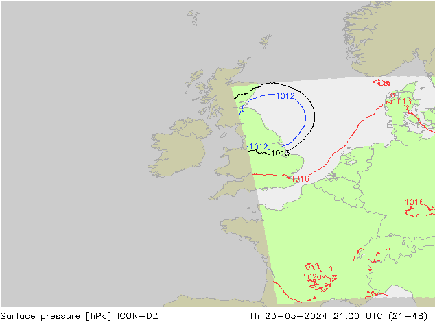 приземное давление ICON-D2 чт 23.05.2024 21 UTC