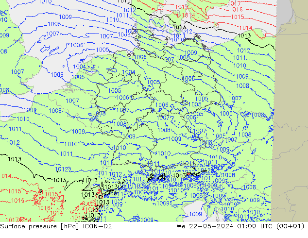 地面气压 ICON-D2 星期三 22.05.2024 01 UTC
