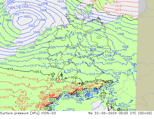 ciśnienie ICON-D2 śro. 22.05.2024 09 UTC