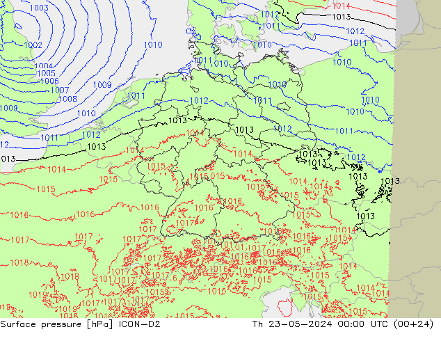 地面气压 ICON-D2 星期四 23.05.2024 00 UTC