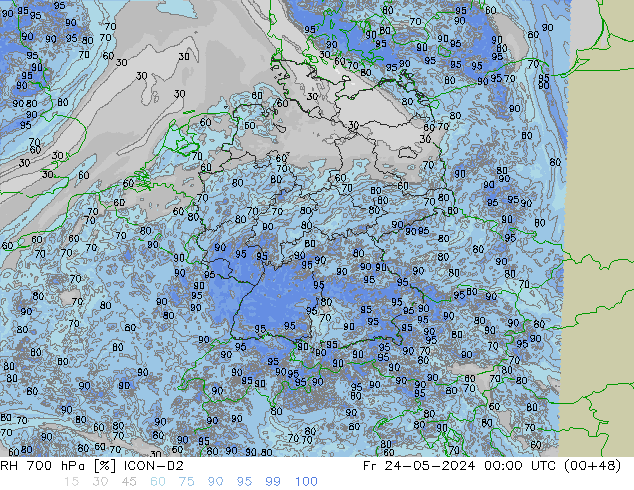 Humidité rel. 700 hPa ICON-D2 ven 24.05.2024 00 UTC