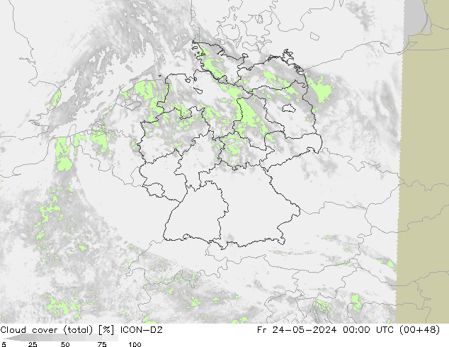 Cloud cover (total) ICON-D2 Fr 24.05.2024 00 UTC