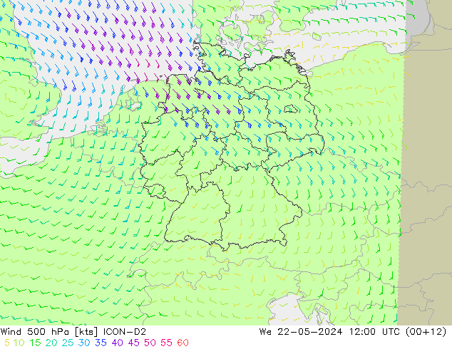 Wind 500 hPa ICON-D2 We 22.05.2024 12 UTC