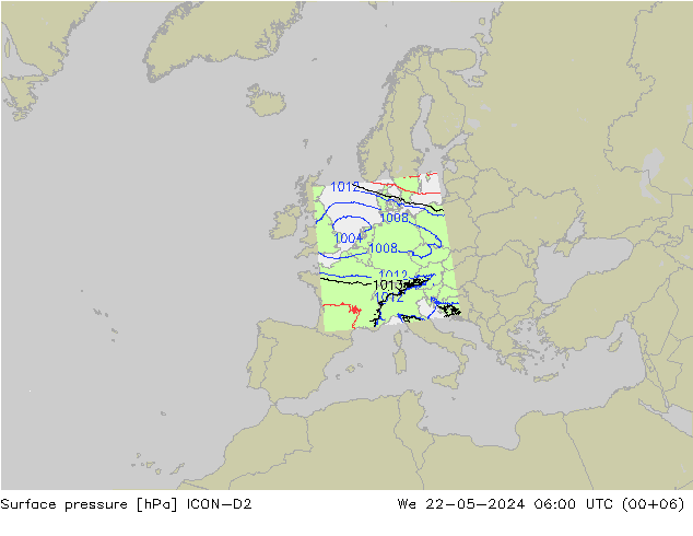 地面气压 ICON-D2 星期三 22.05.2024 06 UTC