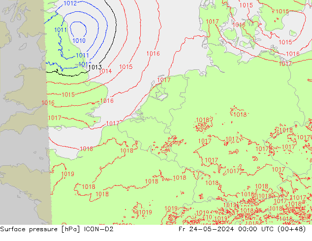 Atmosférický tlak ICON-D2 Pá 24.05.2024 00 UTC