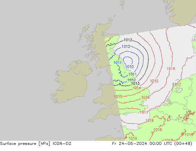 Surface pressure ICON-D2 Fr 24.05.2024 00 UTC