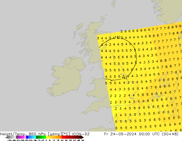 Height/Temp. 850 hPa ICON-D2 Fr 24.05.2024 00 UTC