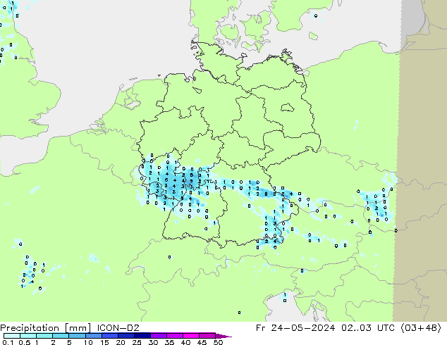 Niederschlag ICON-D2 Fr 24.05.2024 03 UTC