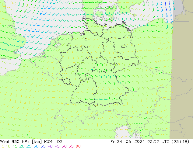 Wind 850 hPa ICON-D2 Fr 24.05.2024 03 UTC