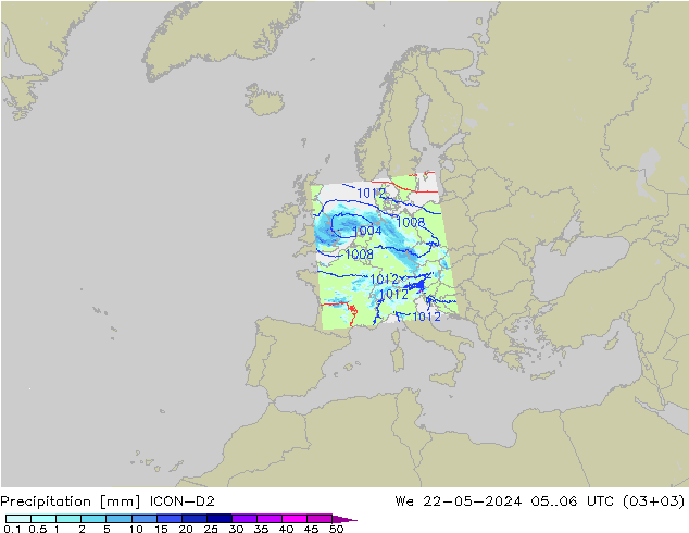 Precipitación ICON-D2 mié 22.05.2024 06 UTC