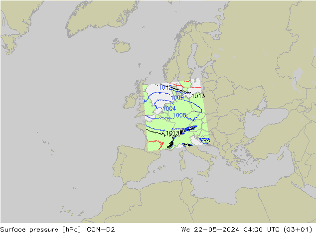 地面气压 ICON-D2 星期三 22.05.2024 04 UTC