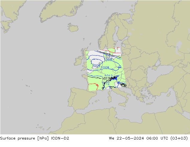 Atmosférický tlak ICON-D2 St 22.05.2024 06 UTC