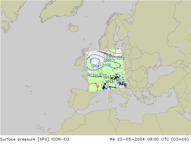 Bodendruck ICON-D2 Mi 22.05.2024 09 UTC
