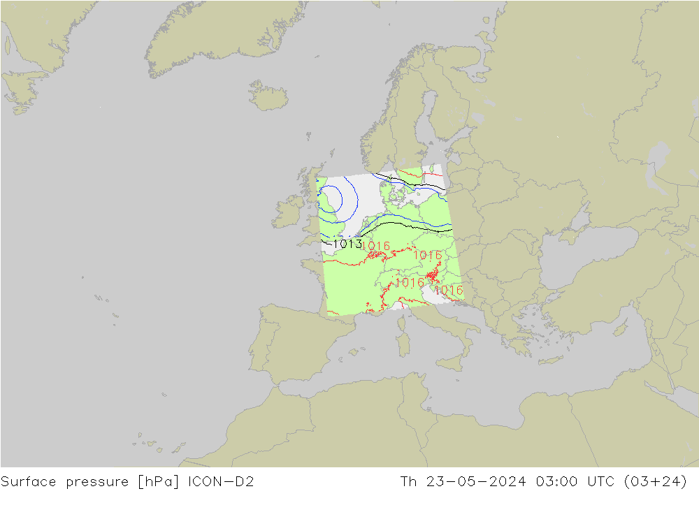 приземное давление ICON-D2 чт 23.05.2024 03 UTC