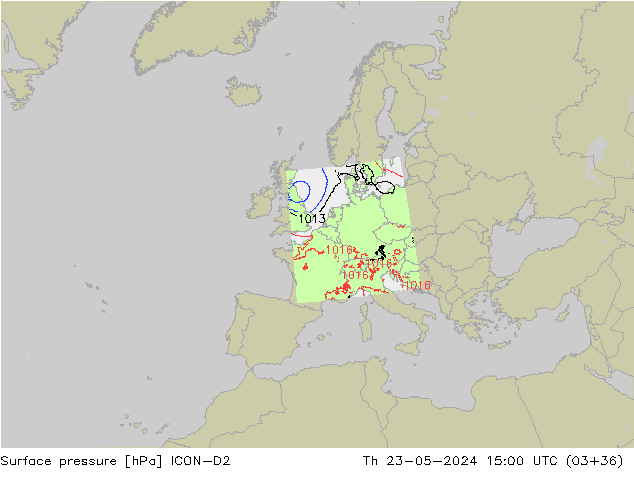 Bodendruck ICON-D2 Do 23.05.2024 15 UTC