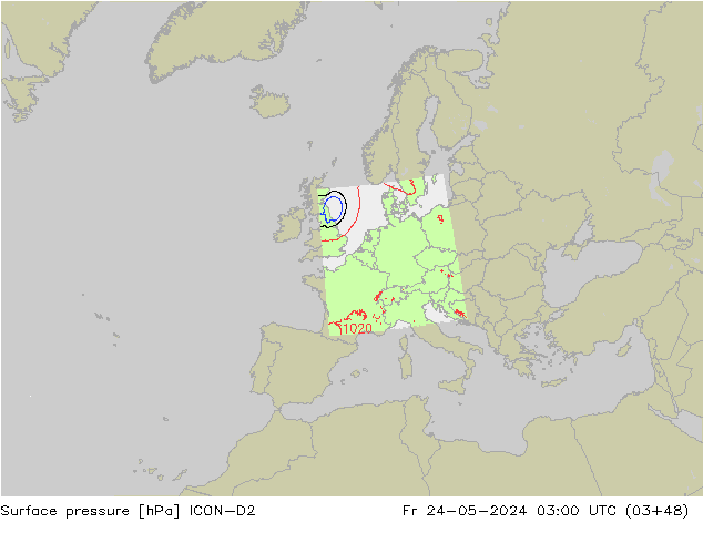 Bodendruck ICON-D2 Fr 24.05.2024 03 UTC