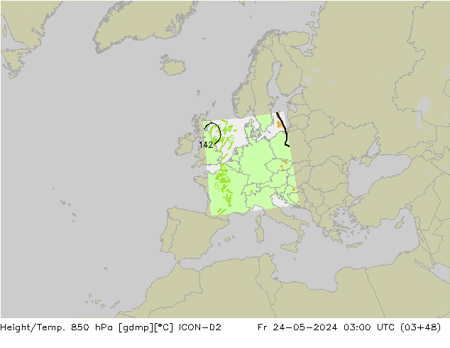 Hoogte/Temp. 850 hPa ICON-D2 vr 24.05.2024 03 UTC