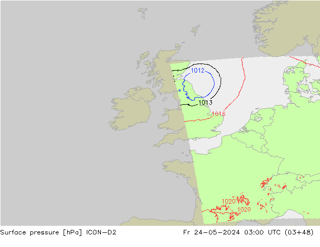 Surface pressure ICON-D2 Fr 24.05.2024 03 UTC
