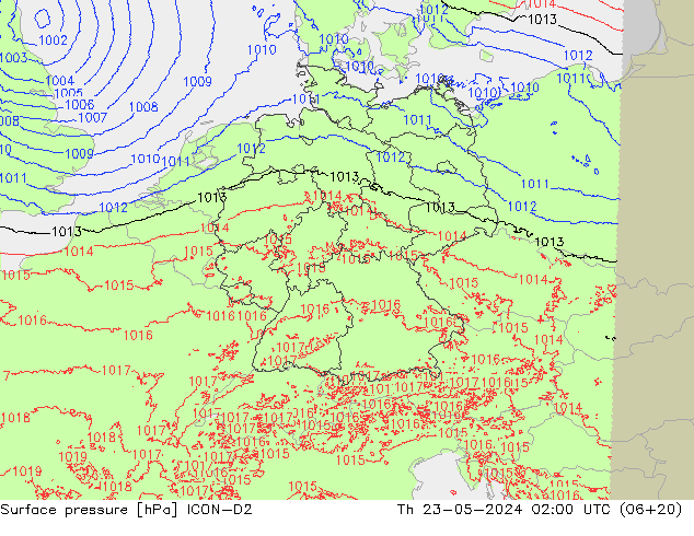 Bodendruck ICON-D2 Do 23.05.2024 02 UTC