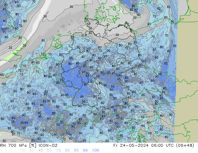 RH 700 hPa ICON-D2 Sex 24.05.2024 06 UTC