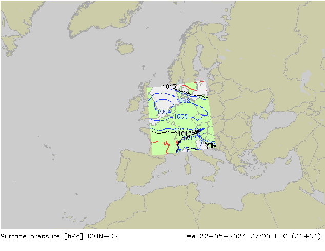 приземное давление ICON-D2 ср 22.05.2024 07 UTC