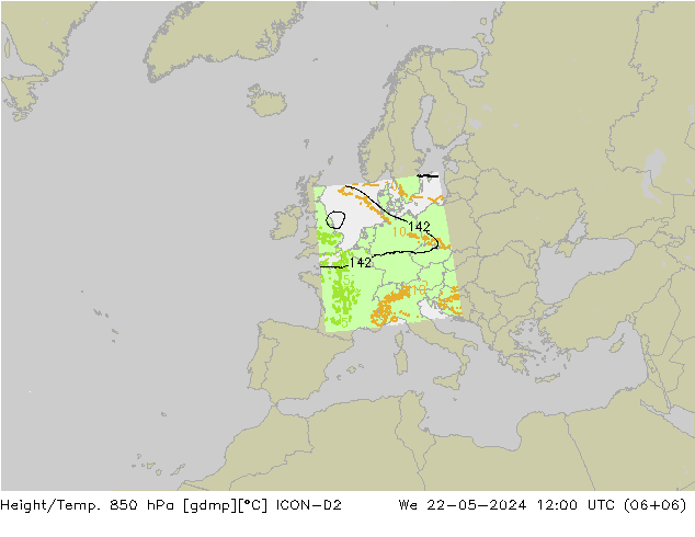 Yükseklik/Sıc. 850 hPa ICON-D2 Çar 22.05.2024 12 UTC